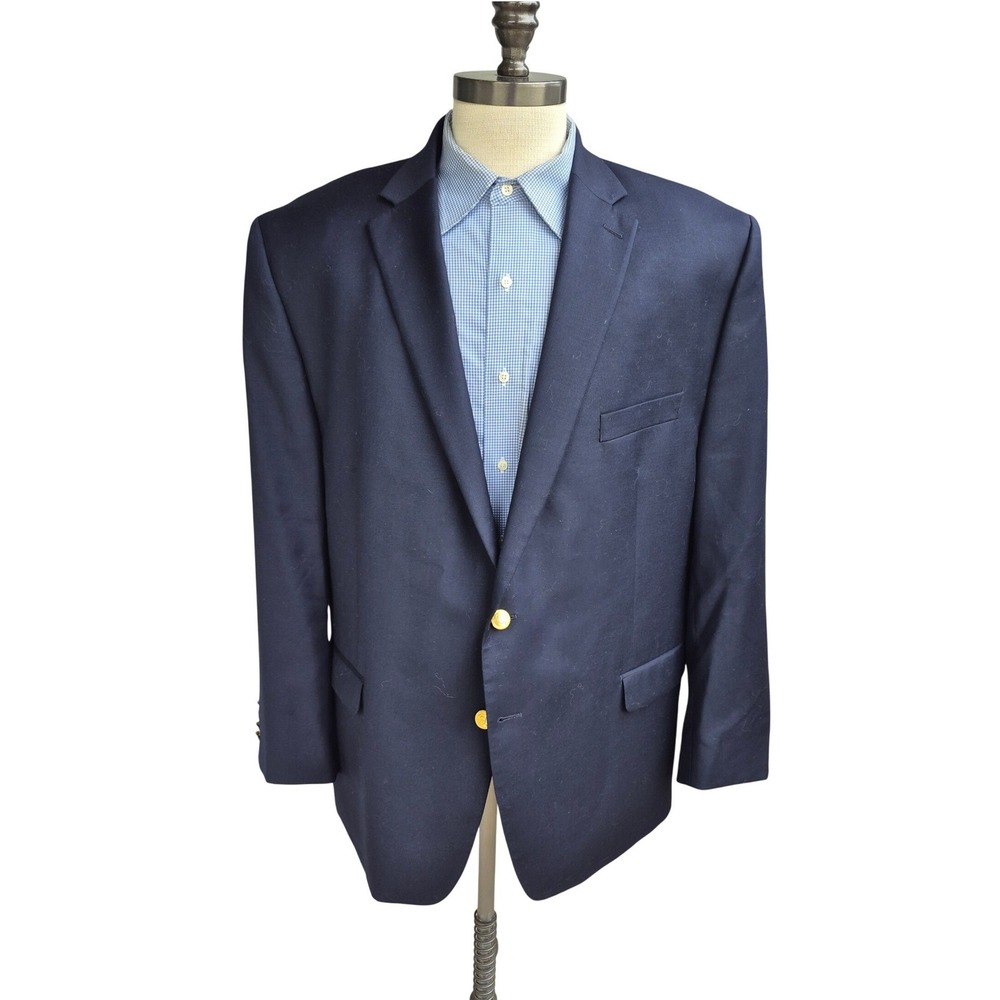 Lauren Ralph Lauren Mens Navy Blue 100% Wool Gold Crest Button Blazer 50R